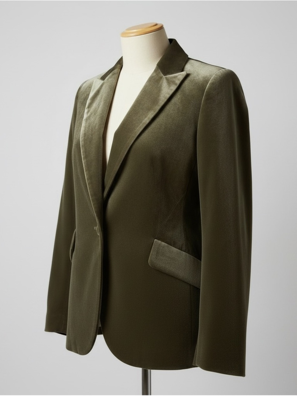 L'Agence Chamberlin Olive Velvet Blazer Single Button Fully Lined Size 6 - Picture 6 of 11